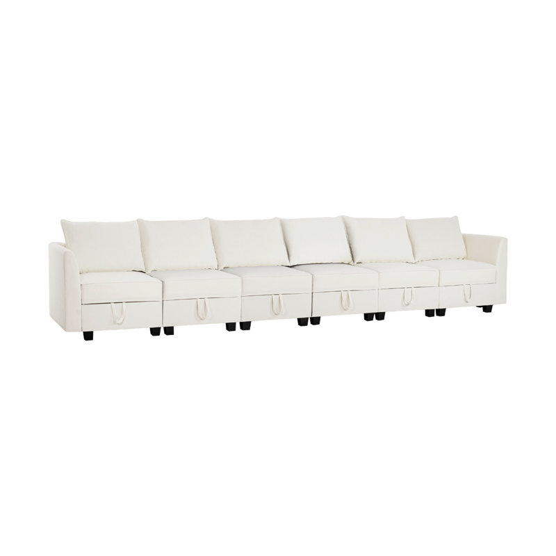 Canapé-lit modulaire en lin à 6 places Petringelo, White