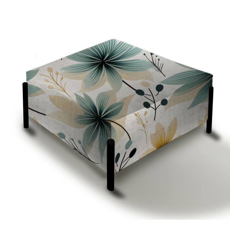 Motif floral élégant sarcelle et beige - Grand repose-pieds carré floral