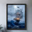 Art mural de pirate rétro noir encadré dans les vagues, impressions de style rétro-1836004382