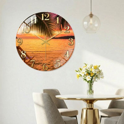 Horloge murale décorative moderne en verre Sunset Beach - 23,6 po
