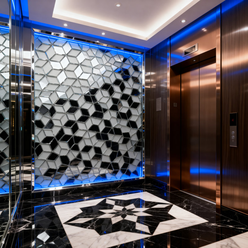 Musico 1.625 in. x 1.875 in. Multifinish Glass Mirror Straight Edge Diamond Cubed Mosaic Decorative Kitchen & Bathroom Wall Tile