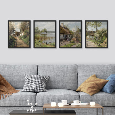 " Charming European Cottage Rustic Village Landscape " 4 - Pieces