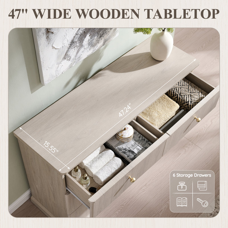 Commode 6 tiroirs pour chambre Abarca, Crème, 6