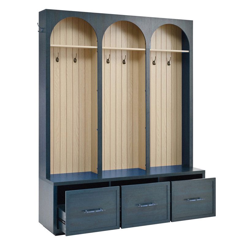 59'' Rustic Hall Tree With Bench, Navy