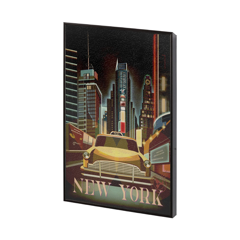 «New York State Go Night» par Simone, reproduction d'art encadrée sous verre, Cadre flottant noir, Sans mat
