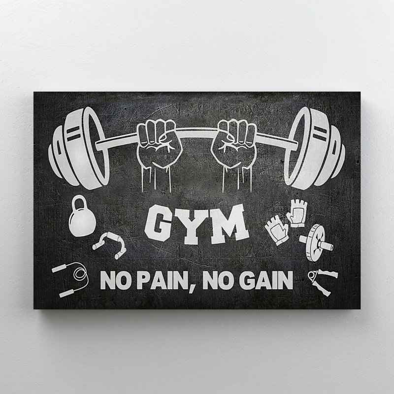 «Gym Studio Tools - No Pain No Gain», reproduction d'art graphique sur toile tendue, H 24 po x l 36 po x P 2 po