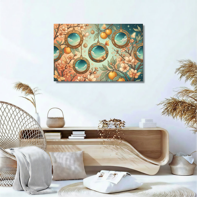 Ensemble de 1 tableau sur toile à motifs floraux avec miroirs, 32"H x 48"W, Wrapped Canvas