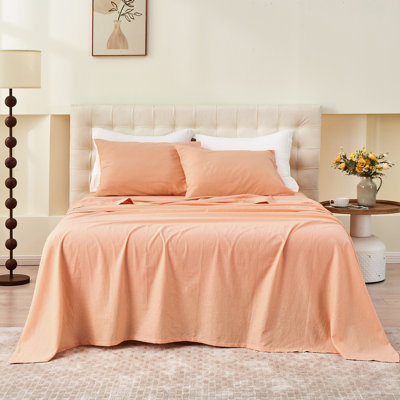 Linen Cotton Flat Sheet(Peach,Twin)