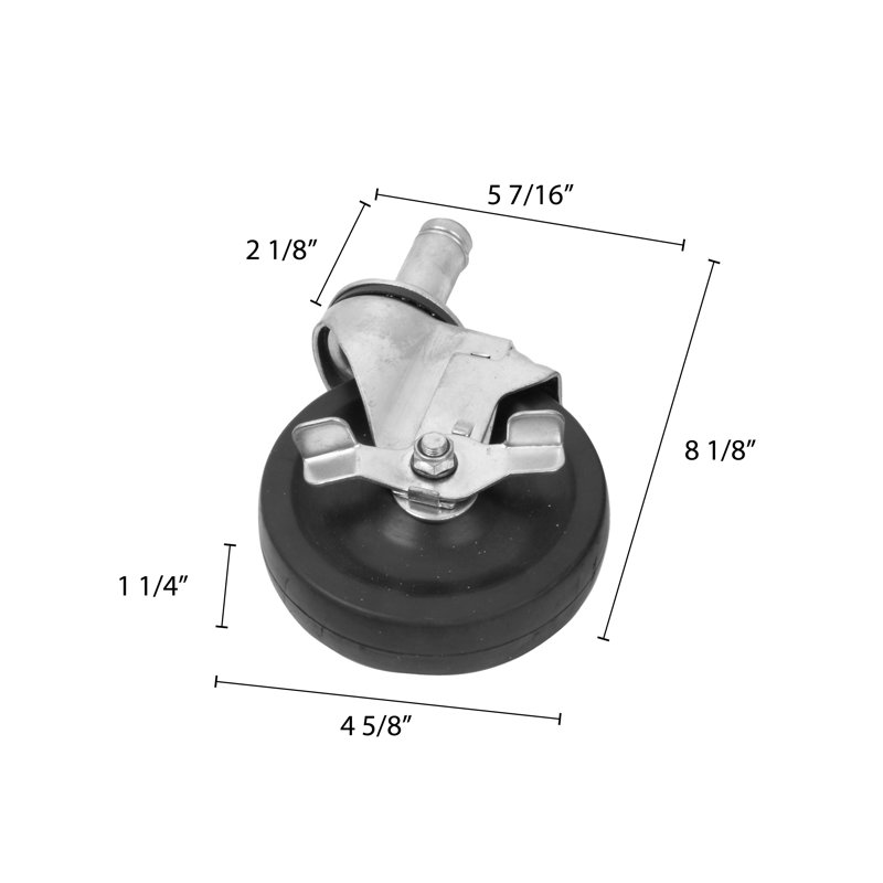  Snap-Under Rubber Wheel Caster with Brake, 7.75" H x 3.5" W x 5.5" D