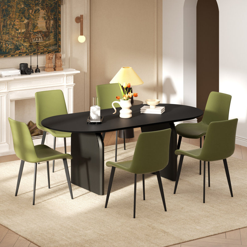 Ensemble de table de salle à manger 70 po, 7 pièces : table, 6 chaises, Noir/vert