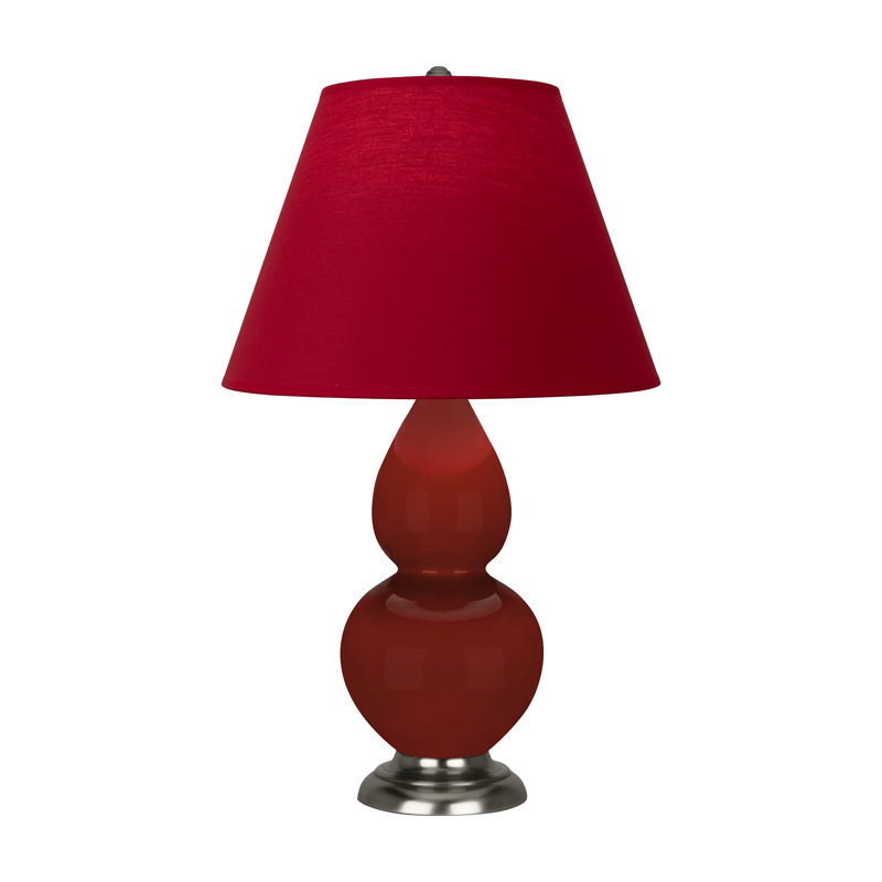 Petite lampe d'appoint à double gourde, Rose rouge / noir encre, Argent antique, Rouge sang-de-bœuf