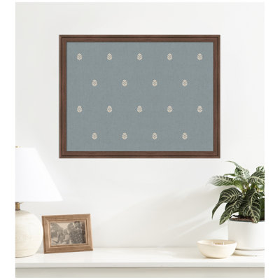 Kate and Laurel Framed Fabric Pinboard Blue Botanical Block Print Printed Linen Casual Bulletin Board for Use as a Vision Board or Wall Organization
