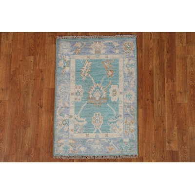 Tapis Oushak turquoise en laine noué à la main 2 x 3