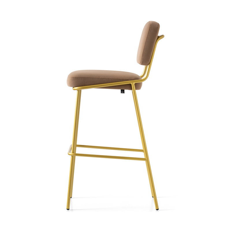 Sixty Upholstered Counter Stool with Metal Frame, Counter Stool (25.63" Seat Height), Painted Brass, Camel Brown