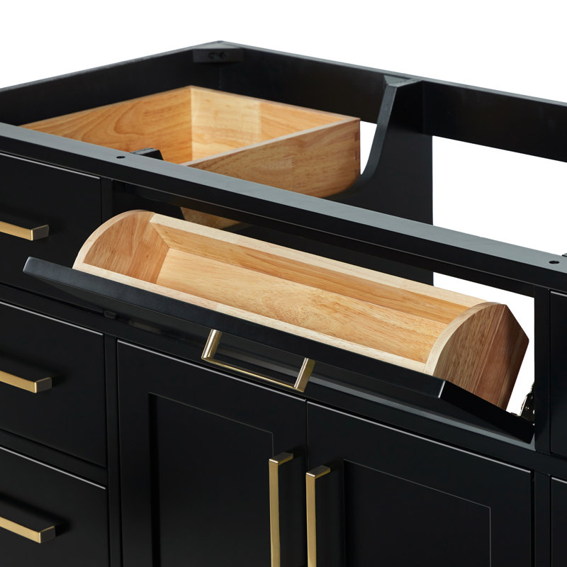 60" Single Sink Bathroom Vanity, Black, Satin Brass