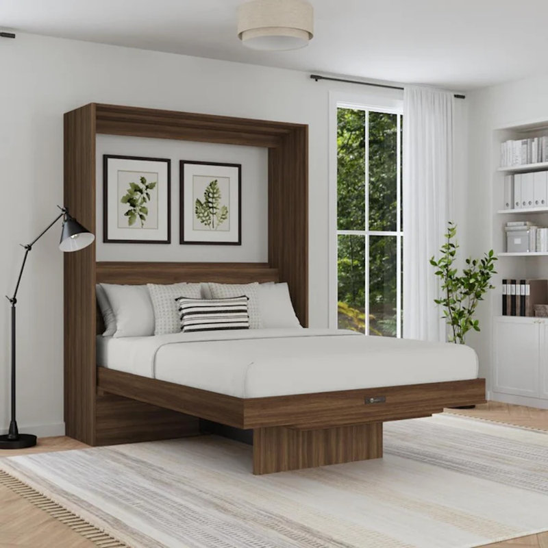 Studio Murphy Bed with Desk, Queen, Walnut