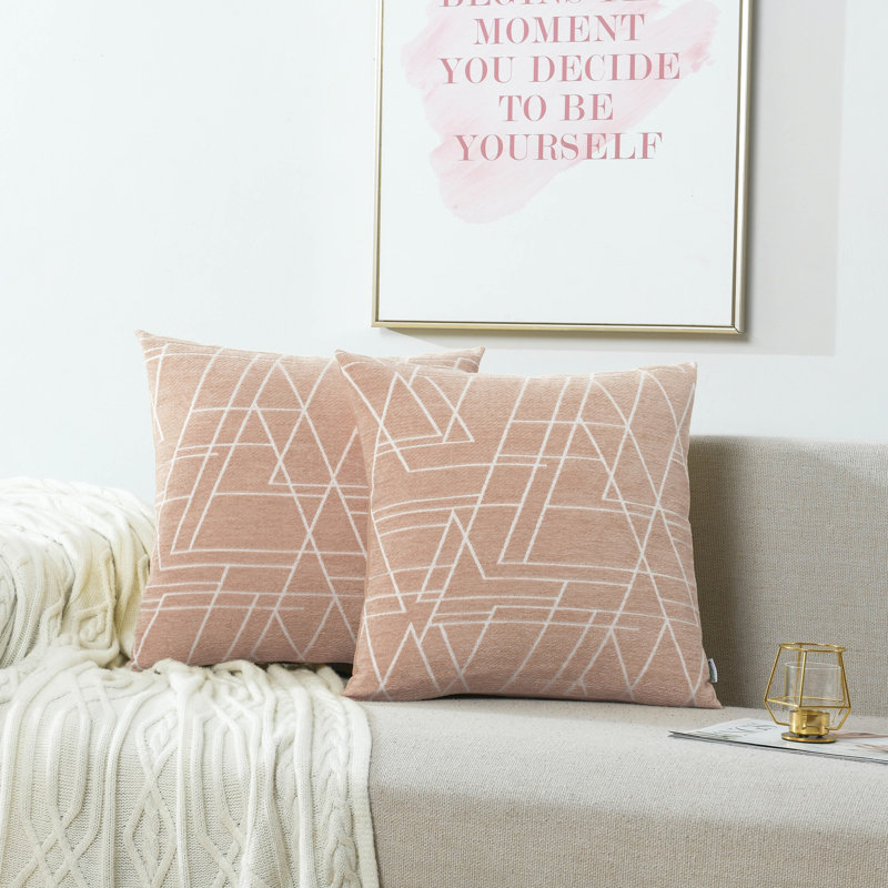 Geometric Pattern Modern Chenille Jacquard Pillow Cover, 18"H x 18"W, Blush Pink