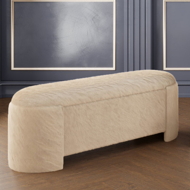 Mid Century Modern Storage Ottoman, Faux Fur