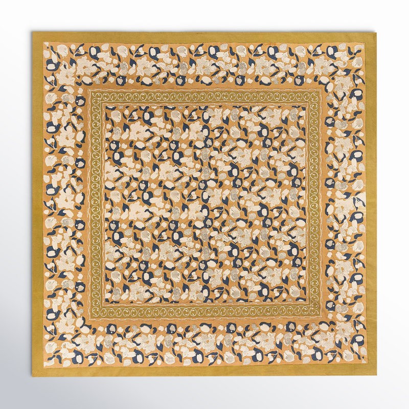 Bryssa Cotton Tablecloth, Mustard/Blue, 59" x 59"