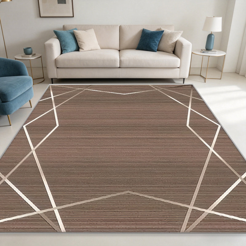 Brown Gold Geometric Line carpet-easy to clean, machine-washable, soft and comfortable; suitable for door mats, kitchens, living rooms, bedrooms, corridors, and laundry areas. Easy to clean, durable carpet for home decoration.