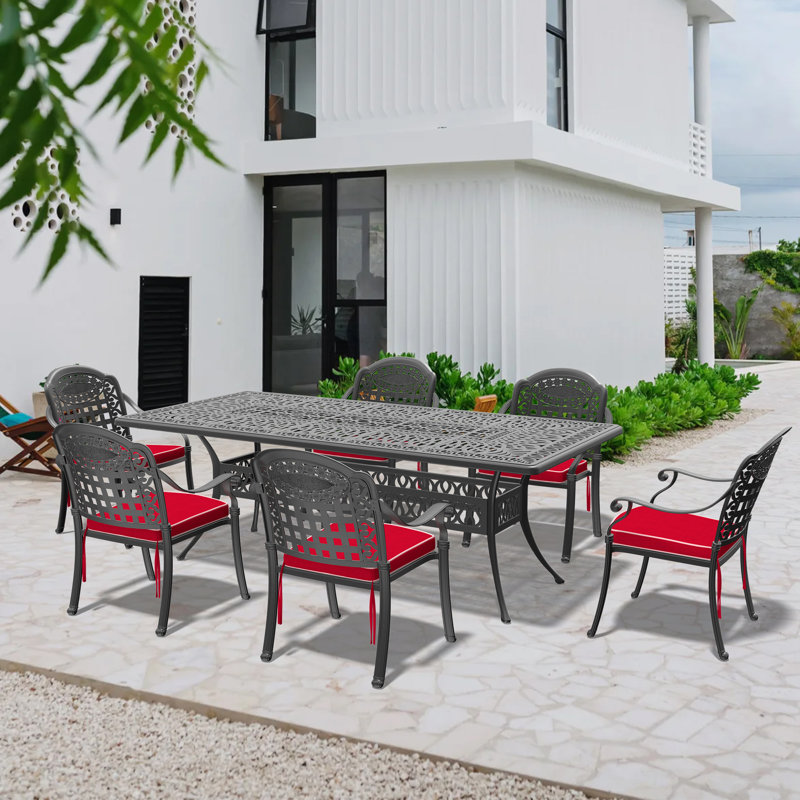 Tameia Patio Dining Set with , Cushions Included, 6, 16.54" D x 25.98" W x 35.83" H
