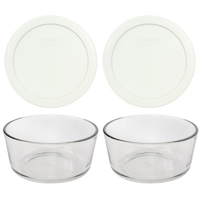 Pyrex (2) bols en verre 4 tasses et (2) couvercles en PC