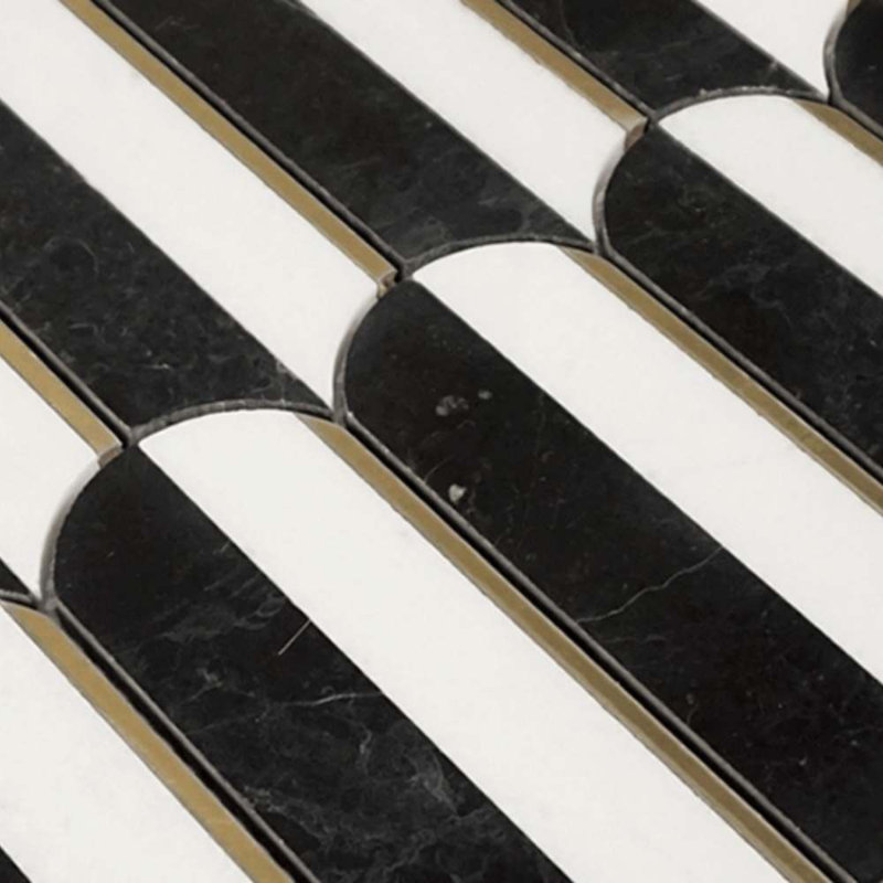 Mad Decade 12" x 12" Marble Mosaic Tile, Black