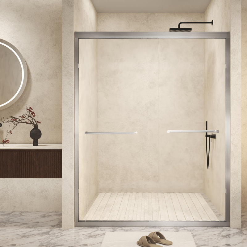 56-60 " X 72" Tempered Glass With Explosion Proof Film, Brushed Nickel