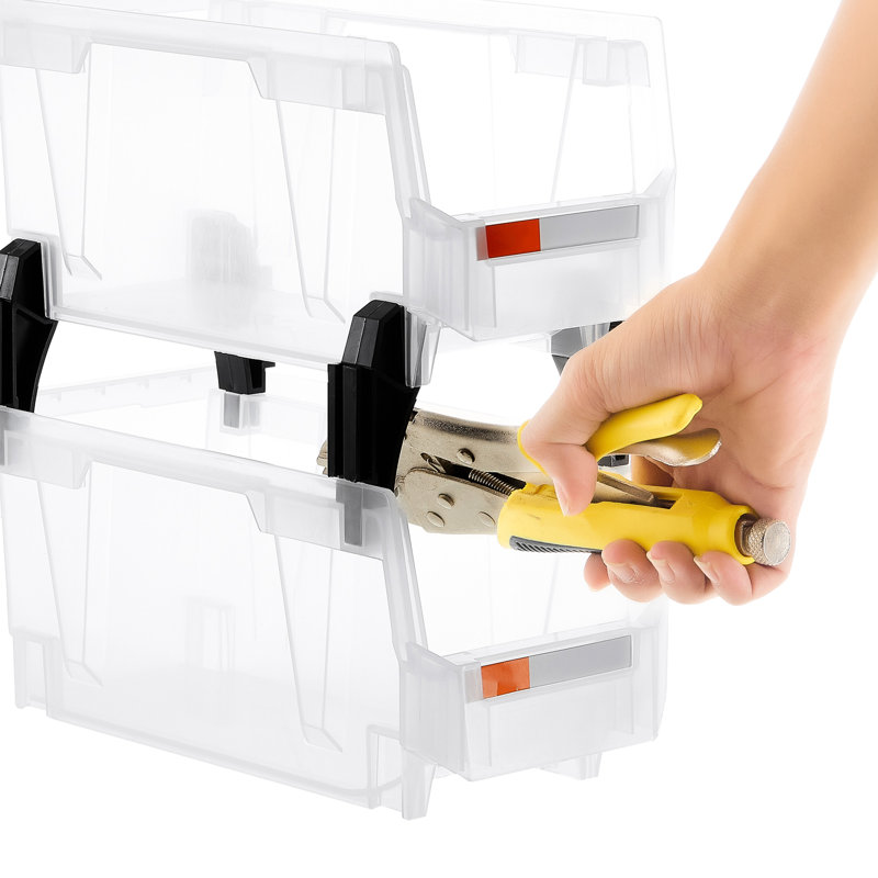 Paquet de 8 bacs de rangement empilables en plastique transparent de 10,9 x 5,5 5,1 pouces, idéal pour les petits accessoires de garage avec conception modulaire et organisant des fournitures de bureau en Pp