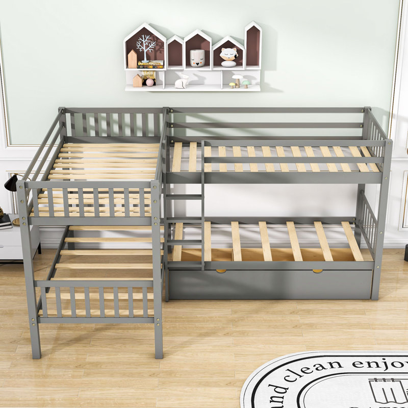 Ewout Kids Twin Over Twin Bunk Bed, Grey