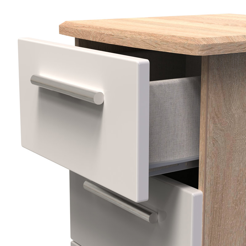 Borgeson 3 Drawer Bedside Cabinet (Ready Assembled), Kashmir Gloss/Bardolino Oak