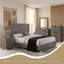 Ensemble de chambre à coucher grand lit en bois gris avec tête de lit à chevrons, commode, miroir, commode et 2 tables de chevet-546469693