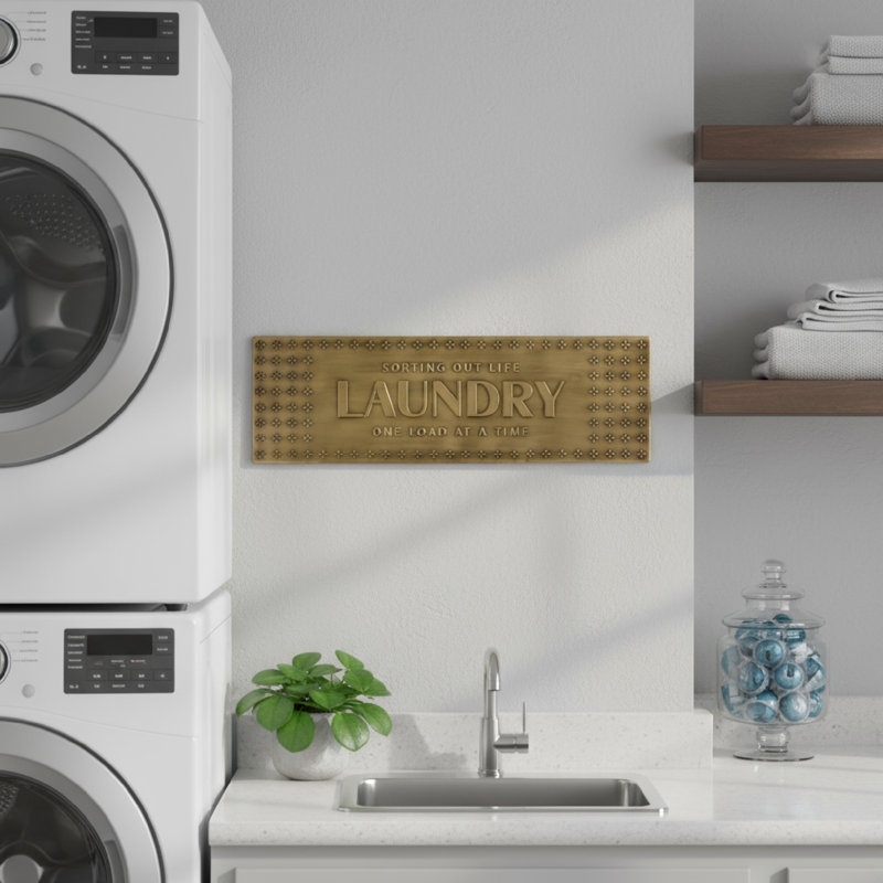 American Art Decor Rustic Antique Brass Laundry Room Metal Sign - Embossed Wall Decor