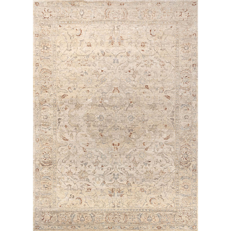 Hand Knotted Abstract Area Rug in Beige/Gray/Brown, Rectangle 5' x 8'