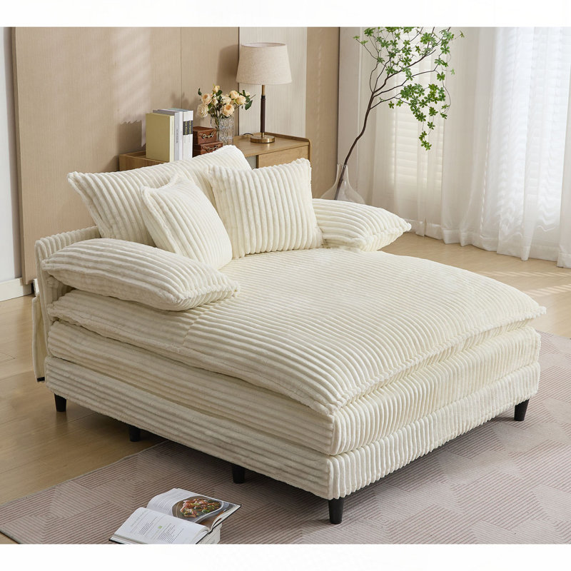 Méridienne rembourrée Corduroy, Beige