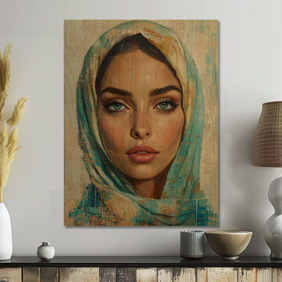 Voile turquoise - Portrait de femme - Impression sur bois