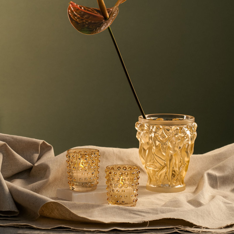 Bacchantes Handmade Crystal Table Vase, 5.75" H x 4.84" W x 4.84" D, Gold Luster