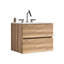 Meuble-lavabo mural 24 po en chêne brut avec lavabo en céramique intégré, 3 trous, trop-plein, grand rangement, design tendance, compatibilité multi-espaces, catégorie E1, glissières dissimulées, tiroirs silencieux adaptables,