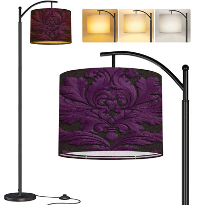  Arc Floor Lamp Royal vintage Gothic dark purple black classic Baroque Rococo Tall Modern Standing Lamp LED Adjustable Linen Lampshade 3 Color Temperatures