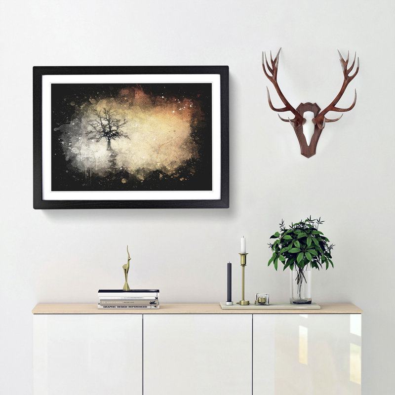 Tree Reflection at Sunset - Picture Frame Graphic Art Print, 62cm H x 87cm W x 2cm D, Black Framed