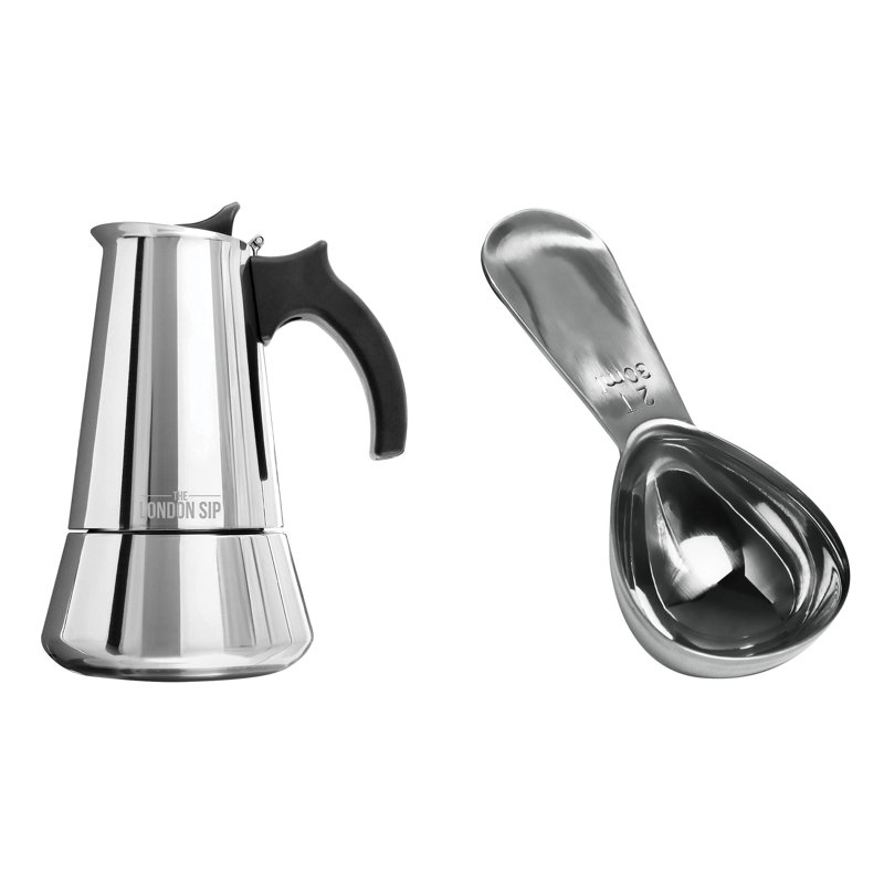 Espresso Maker & Coffee Spoon Bundle, 10 Cup, Silver (em10s, Cs230)