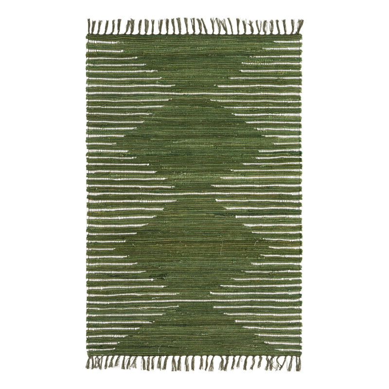 Tapis vert en coton tissé à plat à la main Justice, Rectangle 4 pi 1 po x 6 pi 1 po