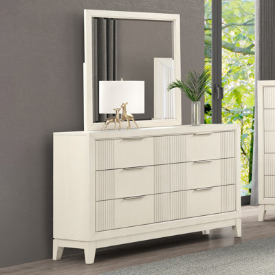 Commode 6 tiroirs avec miroir Dalontae Groseiller