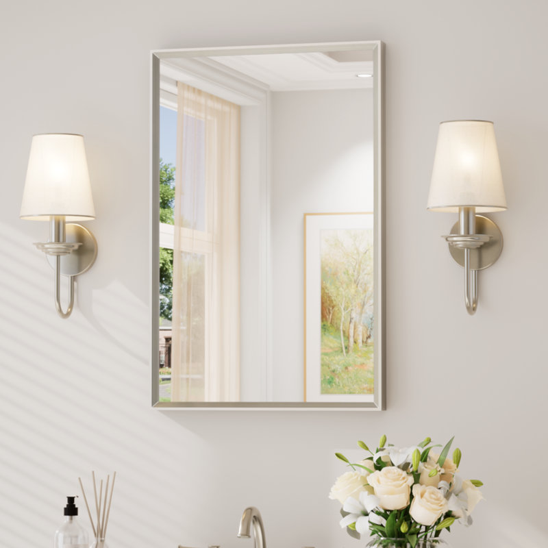 Miroir de salle de bain avec cadre en aluminium et verre trempé, Rectangulaire, 30 po x 20 po, Nickel brossé