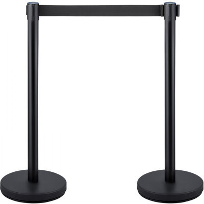Crowd Control Stanchions, Solid Base Crowd Control Barriers with 6.6FT Black Retractable Belts, Black Stanchion Queue Post, Belt Barriers Line Divider