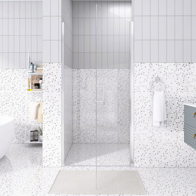 Porte de douche pivotante 36 po x 72 po | Cadre en aluminium chromé | Demi-cadre | Verre trempé 1/4 de pouce avec film antidéflagrant | Poignée en acier inoxydable