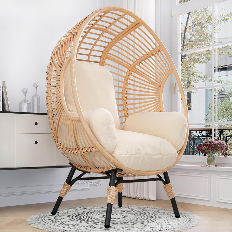 2 Person Oversized Wicker Egg Chair Outdoor Indoor,patio Lounge Chair With Thicken Cushions, Egg Reading Chair 500lbs Capacity For Garden, Backyard, Porch