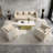 Beige sofa and coffee table reception set