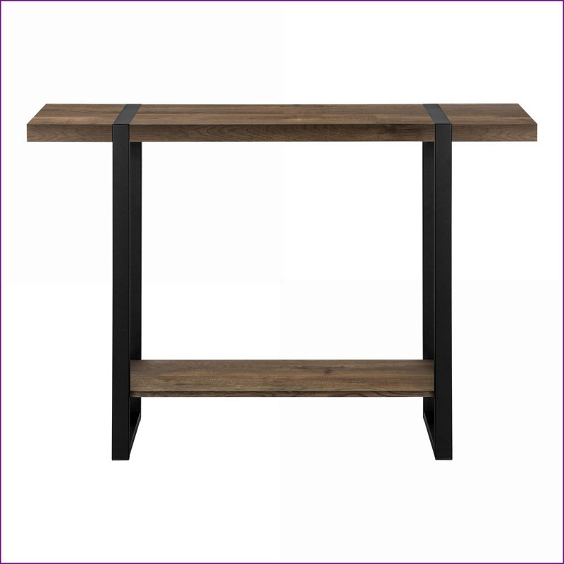 Table basse industrielle en similicuir brun avec pieds en métal noir Rangement supplémentaire, Brun