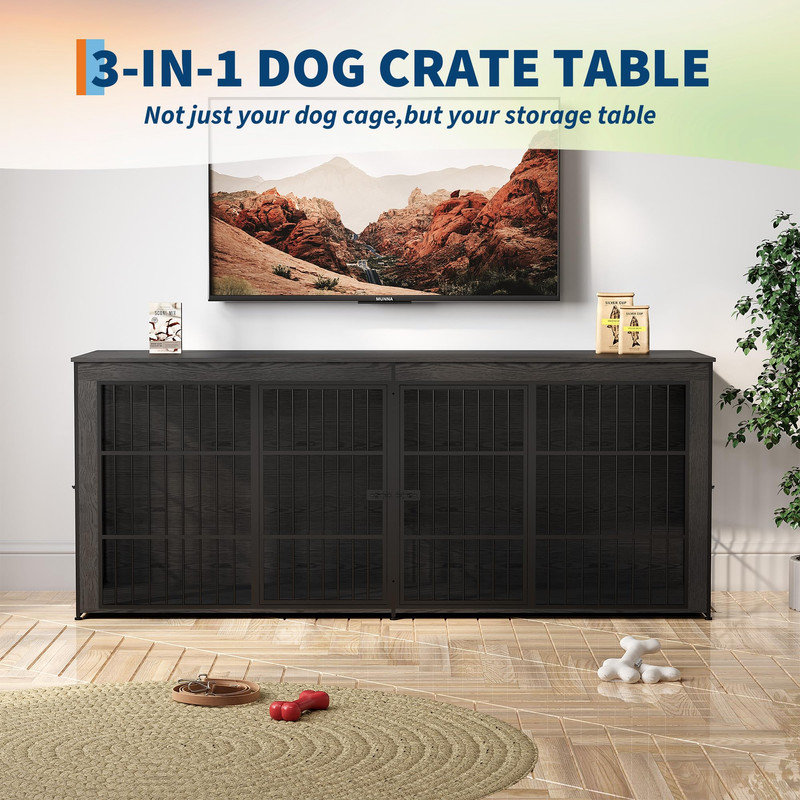 Meuble pour cage de chien 94,5 po avec séparateur amovible, Gray